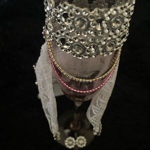 Pink Silver and White Lace Bling Wine Glass, Cute for Any Special Occasion